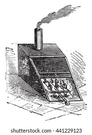 Smoker Or Smoking Oven. From Domestic Life, Vintage Engraving, 1880.