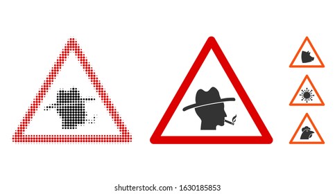 Smoker warning halftone vector icon and solid version. Illustration style is dotted iconic Smoker warning icon symbol on a white background. Halftone texture is round elements. Some bonus pictograms.