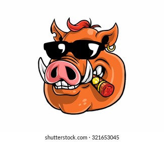 smoker wild hog boar pig cattle head cartoon image icon