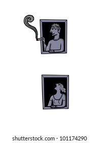 smoker in a window with neighbor