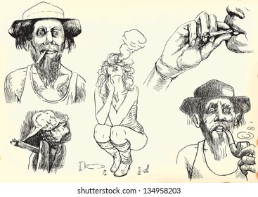 Smokers - An hand drawn illustrations converted into vector collection.