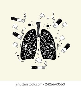 Smoker's lungs. Toxic effects of cigarette tobacco. Concept of quitting smoking. World No Tobacco Day