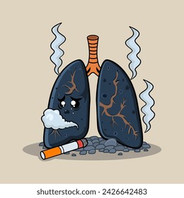 Smoker's lungs. Toxic effects of cigarette tobacco. World No Tobacco DayVector. Cartoon