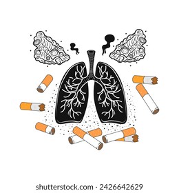 Smoker's lungs. Toxic effects of cigarette tobacco. Concept of quitting smoking. World No Tobacco Day