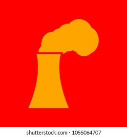 Smokestack sign illustration. Vector. Orange icon with white holes if exist at red background. Isolated.