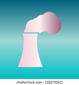 Smokestack sign illustration. Vector. Pink bronze gradient icon at turquoise gradient background.