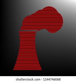 Smokestack sign illustration. Vector. Striped red and black icon at gradient blackish background. Zebra.