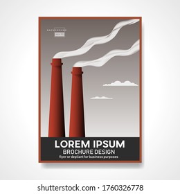 Smokestacks of a factory with smoke polluting the environment. Metaphysical background. Retro vector illustration.Abstract design template for brochures, flyers, magazine, business card, book covers, 
