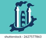 Smokestacks and gear on teal background