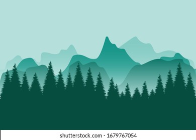 smokey mountain nature landscape forest silhouette vector illustration