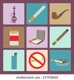 Smoking and accessories icons set. Vector illustration