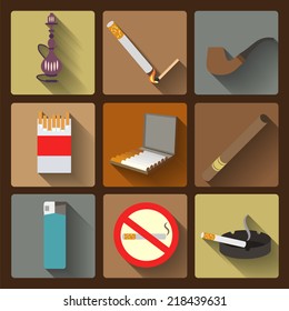 Smoking and accessories icons set. Vector illustration