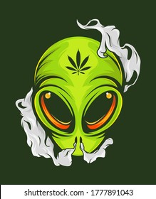 Smoking Alien poster for for t-shirt print. Vector fashion illustration .