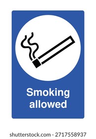 Rauchen erlaubt Symbol mit stilisiertem Zigarettensymbol für bestimmte Bereiche mit Erklärung - Hochwertiges Vektorgrafik-Stockbild