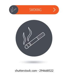 Smoking allowed icon. Yes smoke sign. Gray flat circle button. Orange button with arrow. Vector