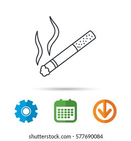 Smoking allowed icon. Yes smoke sign. Calendar, cogwheel and download arrow signs. Colored flat web icons. Vector