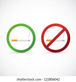 Smoking allowed and No smoking stop sign symbol; illustration
