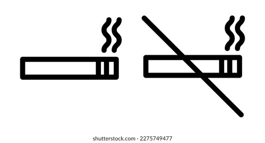 Smoking allowed and smoking prohibited symbols. Vector cigarette icon set. Editable stroke. Cigarette sign. No smoking or smoking area.