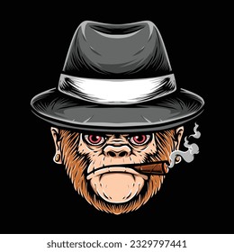 smoking ape with mafia hat vector