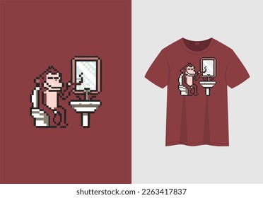 smoking ape or monkey pixel art vector illustrations, t-shirt design template