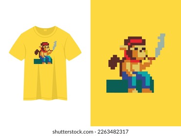 smoking ape or monkey pixel art vector illustrations, t-shirt design template