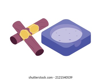 Smoking Area Composition With Isolated Image Of Ash Tray With Pair Of Cigars Vector Illustration