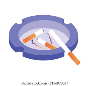 Smoking Area Composition With Isolated Image Of Ash Tray With Cigarette Ends Vector Illustration