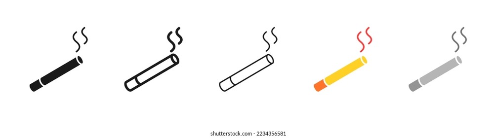 Smoking area line icon. Cigarette with smoke, tar, nicotine, no smoking, tobacco, tyutyun. Burning cigarette concept. Vector five icon in different style on white background