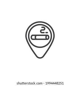 Smoking area line icon. linear style sign for mobile concept and web design. Cigarette smoking map pin outline vector icon. Symbol, logo illustration. Vector graphics