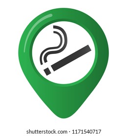 Smoking area marker map pin icon sign with flat design gradient styled cigarette in the green circle. Symbol of the smoking area in the map apps isolated on white background