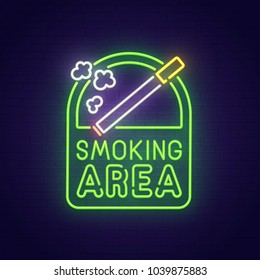 Smoking area neon sign, bright signboard, light banner. Smoking area logo, emblem. Vector illustration