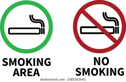 Smoking area and no smoking sign symbols with green and red circles