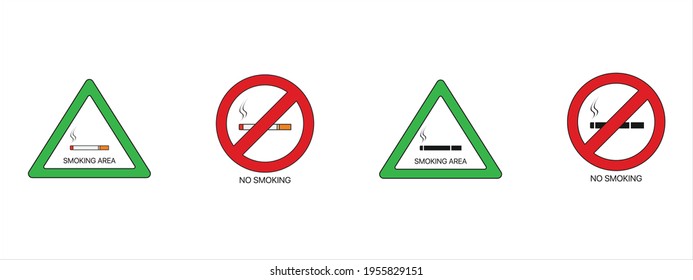 Smoking area and no smoking area vector. With colored style and silhouette style. Transparent background