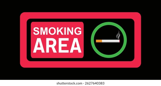 Sinal de área de fumantes com texto em negrito e branco e cigarros.