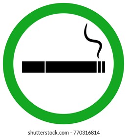 SMOKING AREA sign. Cigarette with smoke icon in green circle. Vector.