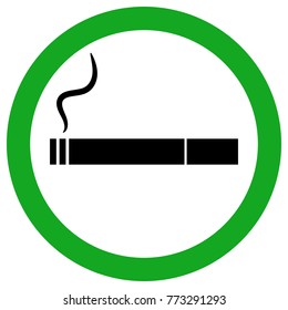 SMOKING AREA sign. Cigarette with smoke icon in green circle. Vector.