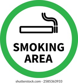 Smoking area sign with green circular border and cigarette symbol