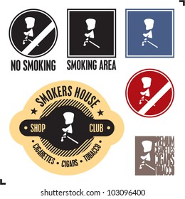 Smoking Area Sign. No Smoking Sign. Smoker Sign Label And Badges.