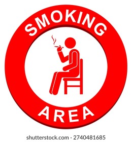 Smoking area sign vector illustration red circular designated zone for smokers with sitting person icon, public facility information symbol isolated flat minimalist design for building management.