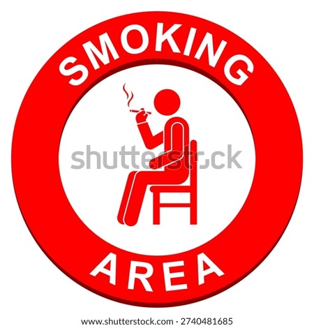 Smoking area sign vector illustration red circular designated zone for smokers with sitting person icon, public facility information symbol isolated flat minimalist design for building management.