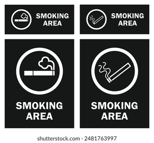 smoking area smoke permitted sign set illustration with text and black dark background