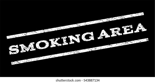 Smoking Area watermark stamp. Text caption between parallel lines with grunge design style. Rubber seal stamp with unclean texture. Vector white color ink imprint on a black background.