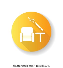 Smoking area yellow flat design long shadow glyph icon. Comfort zone at airport terminal for passenger smokers. Cigarette indoor. Smoke cigar inside house. Silhouette RGB color illustration