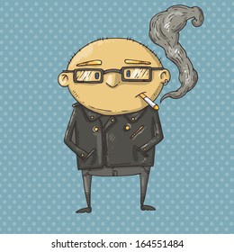 smoking bald guy