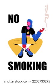 Smoking Ban. Ad No Smoking. An Informal Girl With A Mohawk Smokes. A Woman Holds A Cigarette