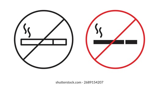 Vector de icono de prohibición de fumar en diseño plano simple, contorno.