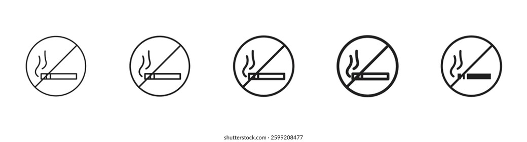 Smoking ban icons in black outline, solid and colored style