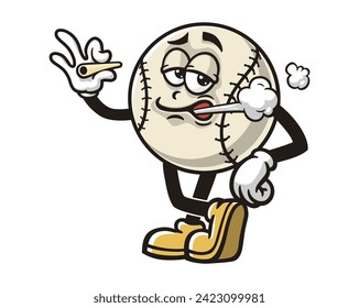 smoking Baseball cartoon mascot illustration character vector clip art hand drawn