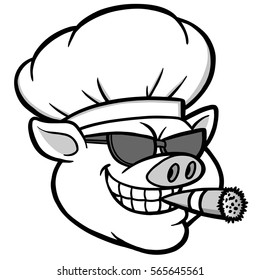 Smoking BBQ Pig Illustration