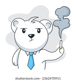 Smoking bear sticker in flat style 
